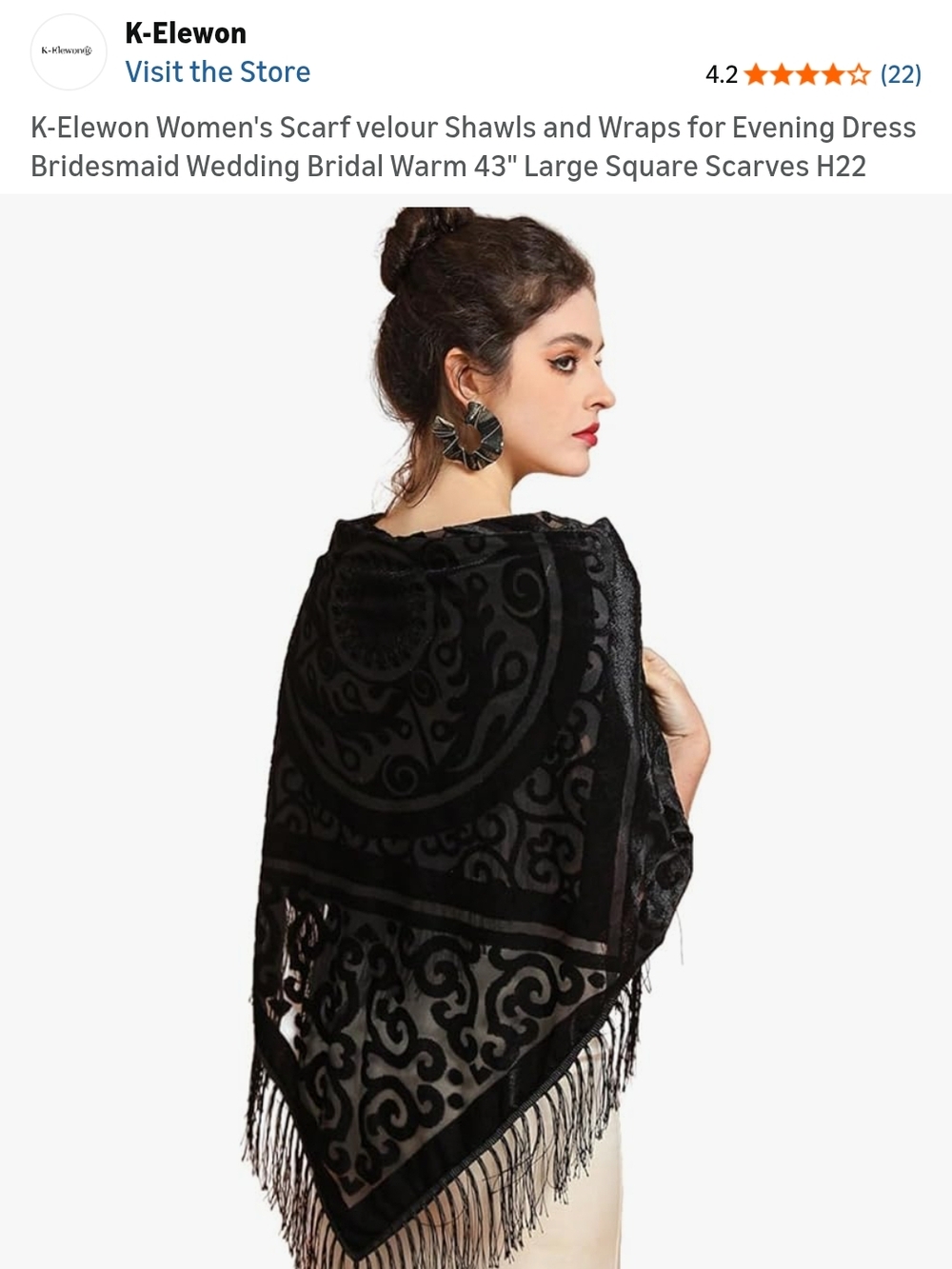 Black Velvet Shawl Scarf with Fringe